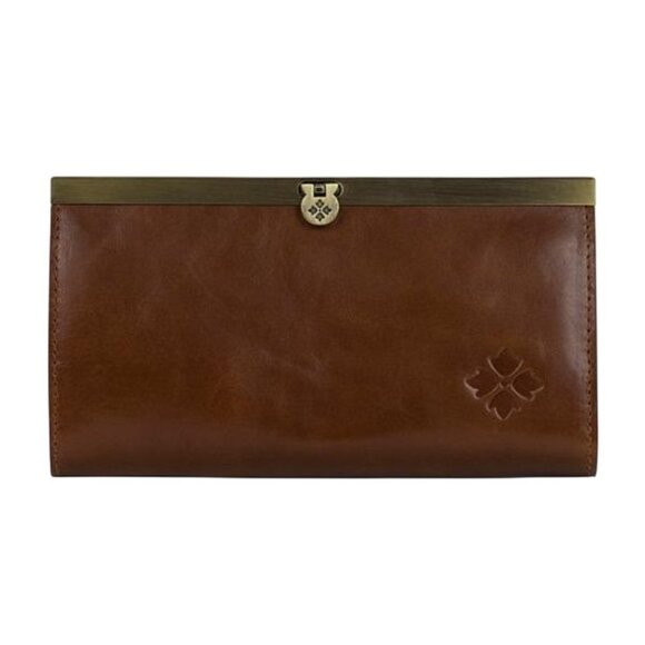 NWT PATRICIA NASH Cauchy Leather Bi-fold Wallet COGNAC BROWN Frame Clutch RFID - Picture 1 of 3